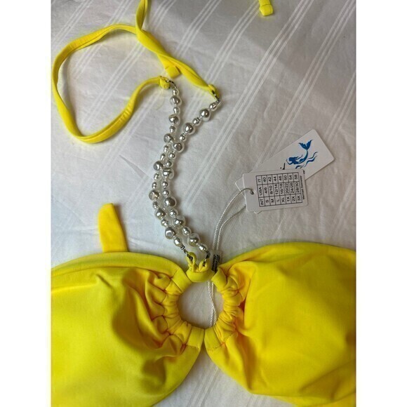 Mermaid Swimwear Faux Pearls Bandeau Bright Yellow 2 piece set Bikini S RefN05 - Picture 6 of 7